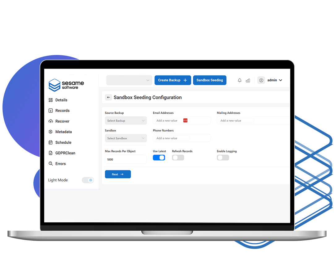 Sesame Software sandbox seeding and data configuration
