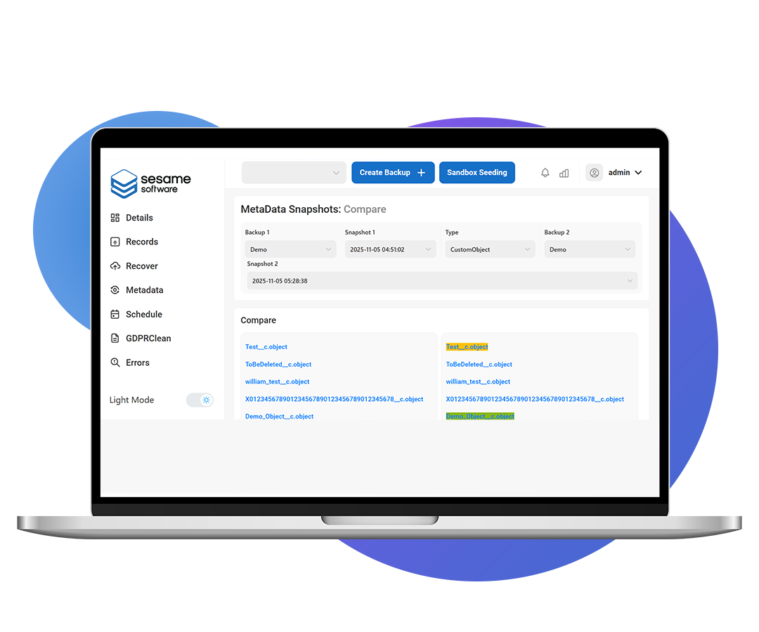 Sesame Software metadata backup and visual compare