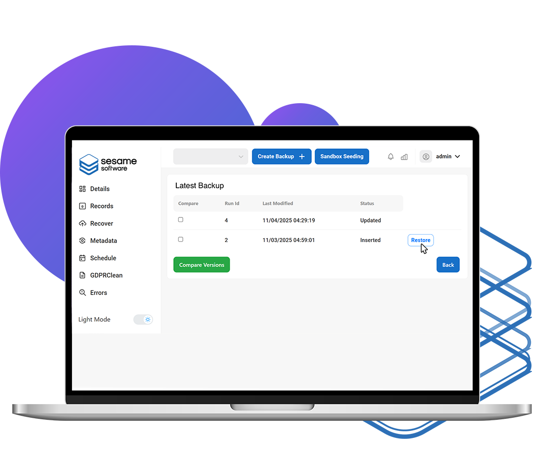 Sesame Software Point-and-Click Restore UI