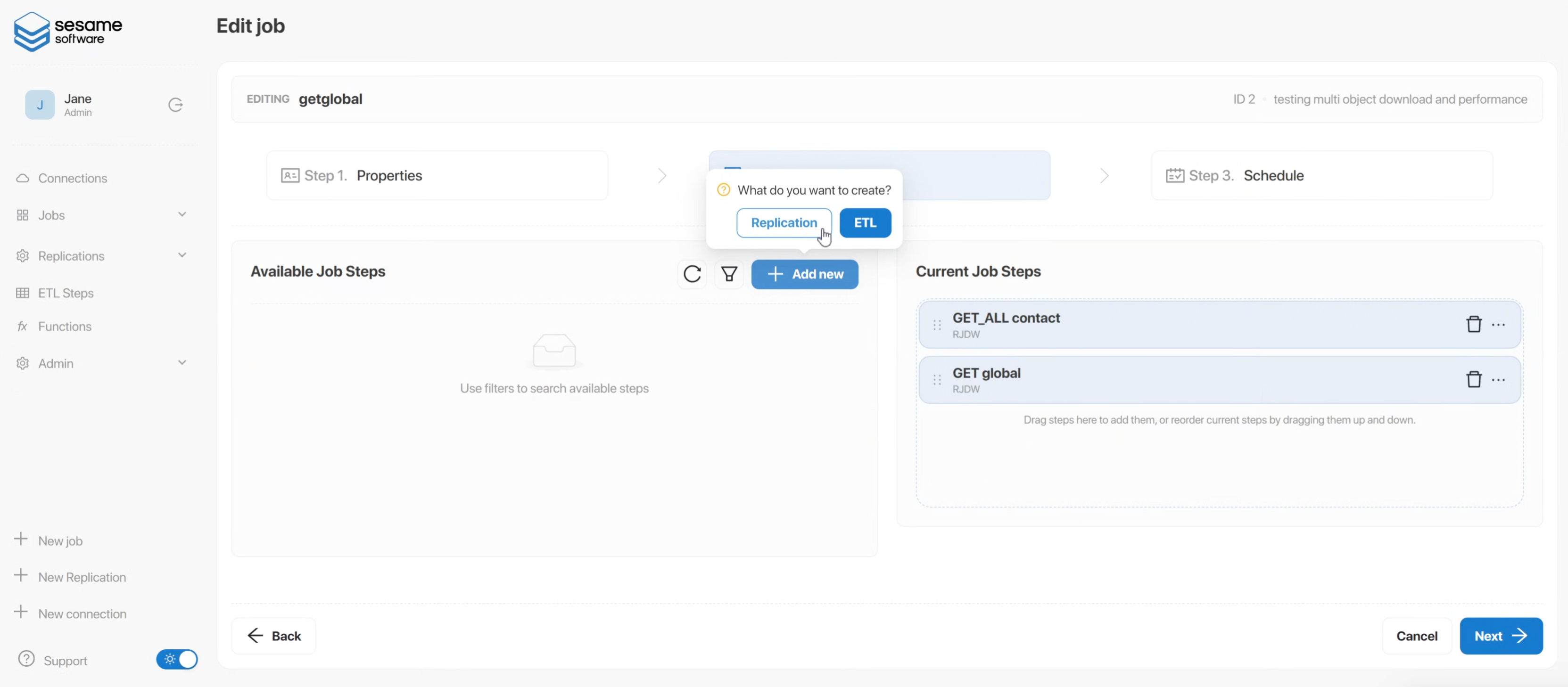 Sesame Software 7.0 configuration view