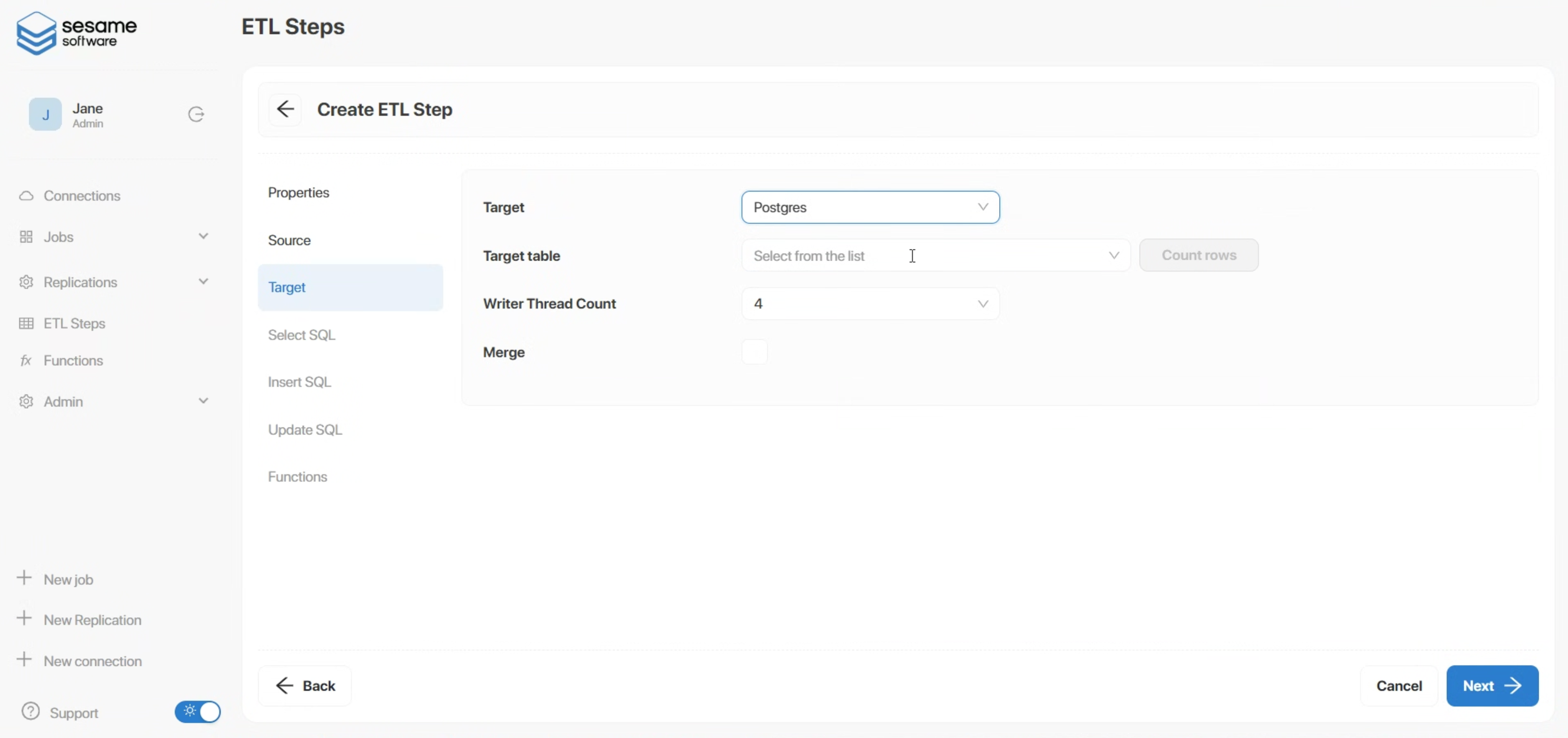The new Sesame Software 7.0 interface